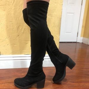 Thigh high platform suede boots
